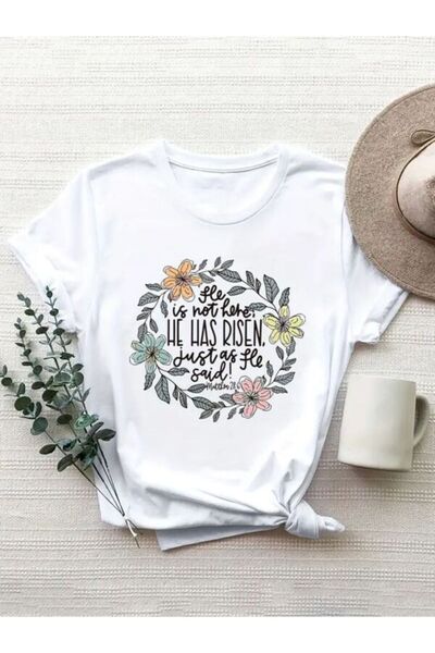 CLASSY.MODA Γυναικείο T-Shirt Single Jersey - Λευκό εμπριμέ μπλουζάκι με κοντ...