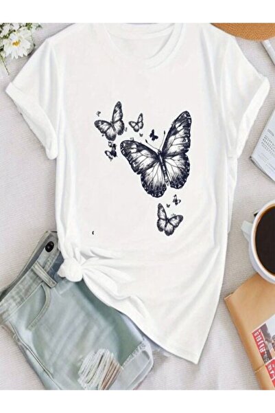 CLASSY.MODA Γυναικείο T-Shirt Single Jersey - Λευκό εμπριμέ μπλουζάκι με κοντ...