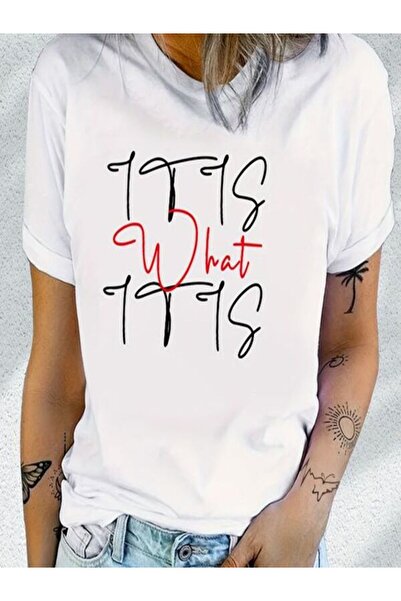 CLASSY.MODA Γυναικείο T-Shirt Single Jersey - Λευκό εμπριμέ μπλουζάκι με κοντό μανίκι με λαιμόκοψη