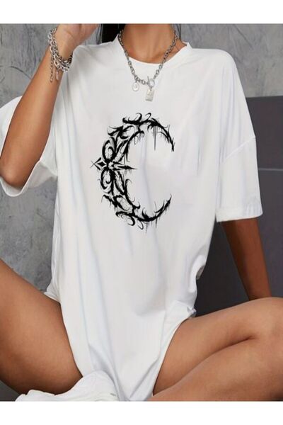 CLASSY.MODA Γυναικείο T-Shirt Single Jersey - Λευκό εμπριμέ μπλουζάκι με κοντ...