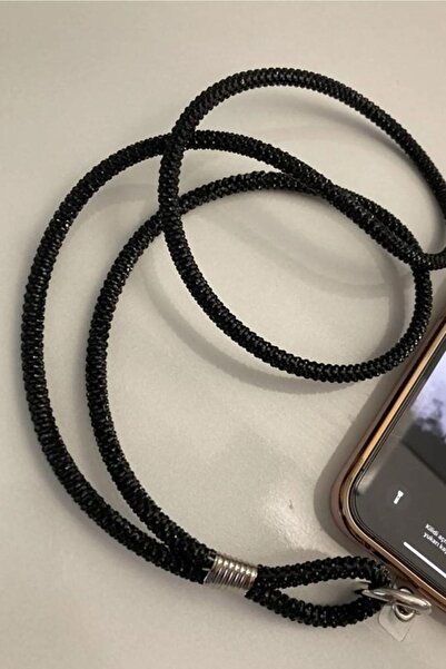 Beilys Swarovski Taşlı Siyah Ip Telefon Boyun Askısı