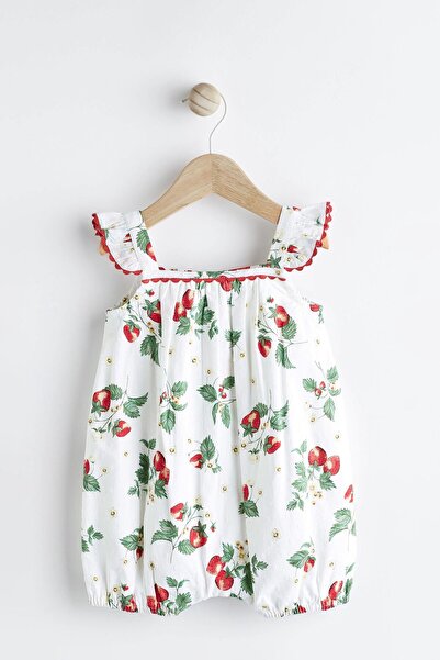 Next Baby Red and White Strawberry Patterned 100% Cotton Romper