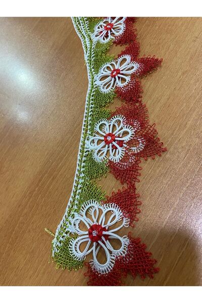 Çiğdem Tuhafiye İğne Oyası Dantel Havlu Kenarı kırmızı