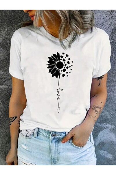 CLASSY.MODA تي شيرت نسائي من جيرسي واحد - تي شيرت أبيض مطبوع كبير الحجم بياقة...