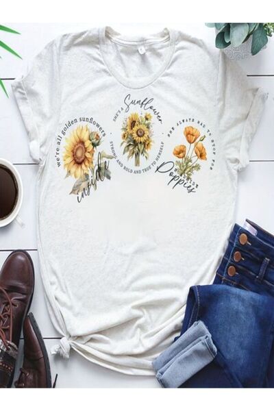 CLASSY.MODA تي شيرت نسائي من جيرسي واحد - تي شيرت أبيض مطبوع كبير الحجم بياقة...