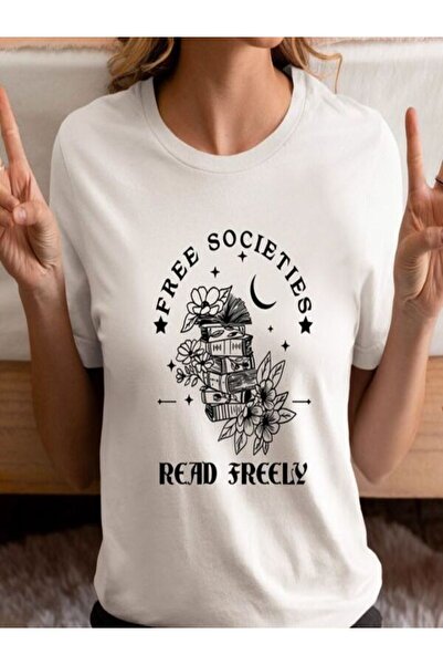 CLASSY.MODA Γυναικείο T-Shirt Single Jersey - Λευκό εμπριμέ μπλουζάκι με κοντ...