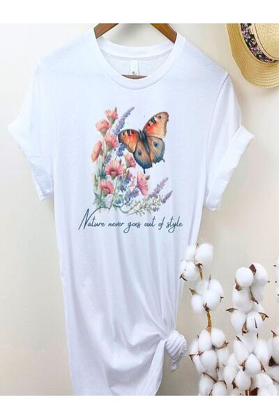 CLASSY.MODA تي شيرت نسائي من جيرسي واحد - تي شيرت أبيض مطبوع كبير الحجم بياقة...