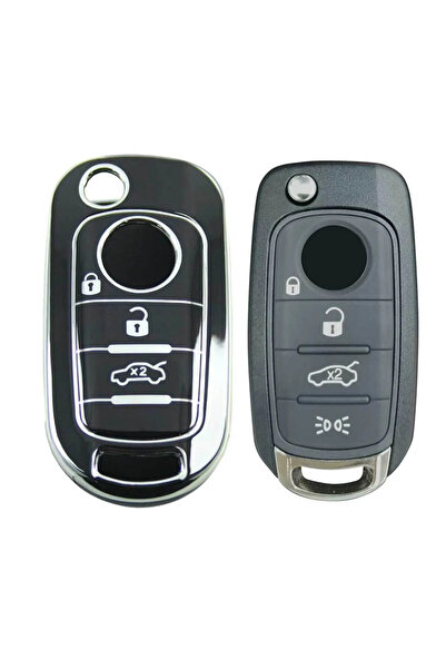 Skilit Fiat Egea Sustalı Siyah-Gümüş Oto Anahtar Kumanda Kabı Kılıfı Oto Anah...