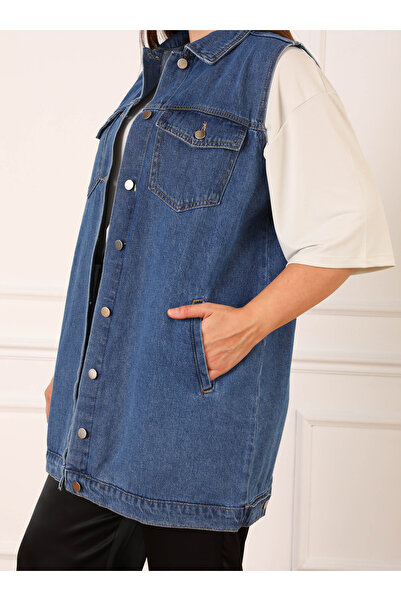 ALİA Blue Large Size Sleeveless Denim Vest - Alia