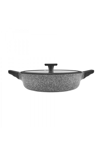 Karaca Serra Biogranit Grau Kochtopf mit Deckel 28cm, Granit-Furnier, Grau Kochgeschirr, Antihaftbes
