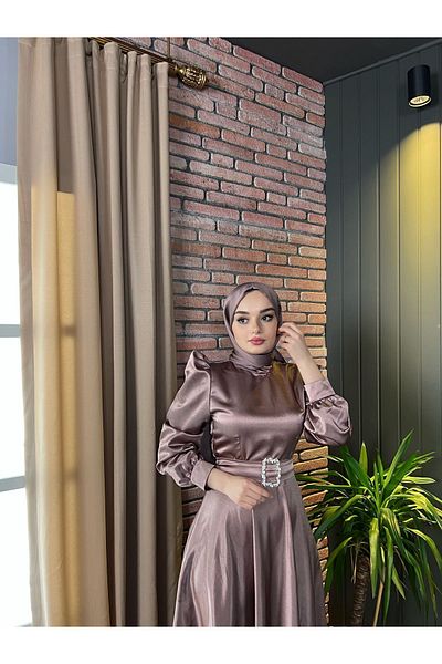 LEİLATELİER Mona Hijab Evening Dress Dusty Rose