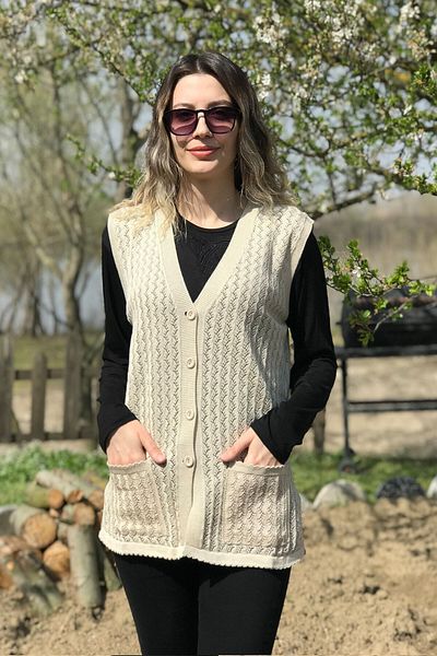 Dinçerler tekstil Women's Buttoned Mercerized Summer Mesh Chain Motif Mother Vest