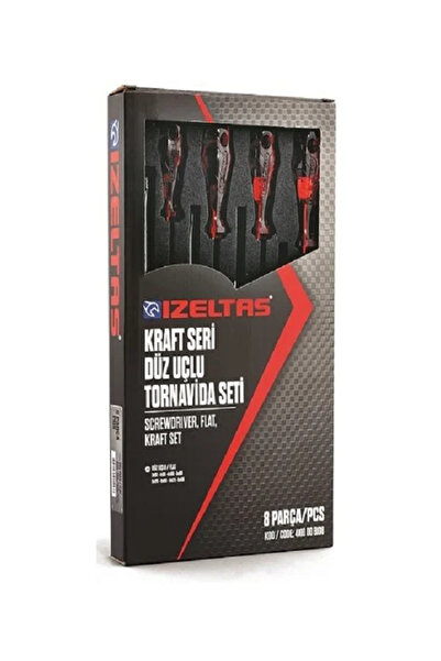 İzeltaş Izeltas 4100 00 8108 Kraft Seri Düz Uçlu Tornavida Seti (8 Parça)