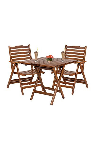 Bahçeci Madrid Atina Ahşap Bahçe Takımı, Katlanır Balkon Set (60x60 Masa + Ko...