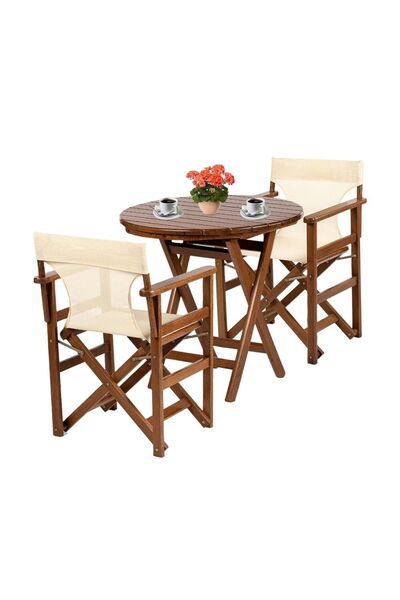 Bahçeme Marmaris Ahşap Bahçe Balkon Takımı: 70lik Yuvarlak Masa + 2 Pvc Kumaş...