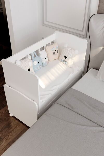 ardilla furniture Sallanır Anne Yanı Ahşap Bebek Beşiği Çekmecesiz Beyaz