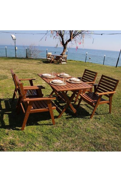 Bahçeme Heybeli Ahşap Bahçe Balkon Sandalyesi Düz Minderli