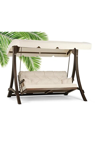 Modelsan Comforte Ladin Ahşap Salıncak Dış Mekan Bahçe, Teras Salıncağı -Krem