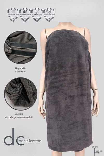 denizlicotton Women's Sauna and Beach Skirt - Supersoft Velvet, Laser Cut Smoked 88X150 cm