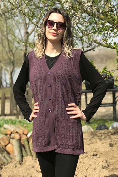 Dinçerler tekstil Kadın Dügmeli Merserize Yazlık Fileli Zincir Motif Anne Yelek