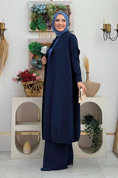 Bym Fashion Σετ παντελονιών με λάστιχο και λάστιχο μπλε Navy Blue Kimono - 8560