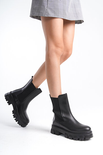 Moda Değirmeni Γυναικείες μαύρες ελαστικές μπότες - Bg1101-116-0002