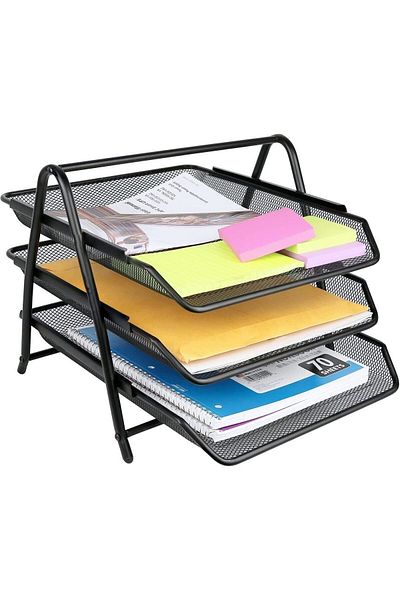 Janissary 3-piece Black Pen Holder Set with Metal Mesh - Document Rack