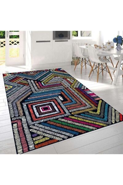 eco concept Renkli Kilim Desen Yıkanabilir Dot Taban Mutfak Halısı Salon Halı...
