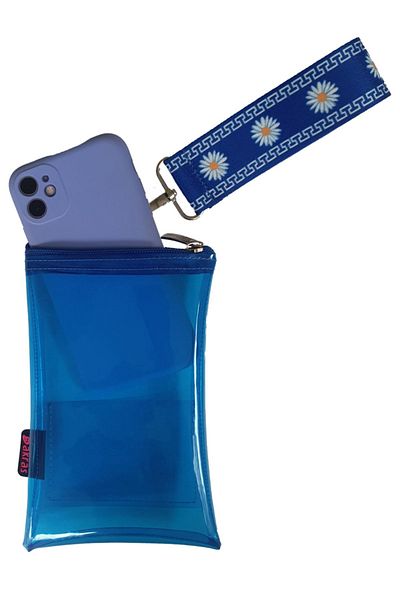 Bakras Geantă albastră semi-transparentă pentru telefon multifuncțional cu mâner Daisy