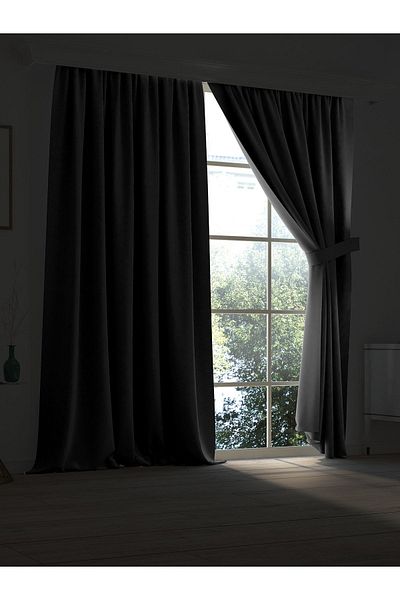 Demor Home High Quality Black Blackout Background Curtain Extrafor Pleated Single Wing
