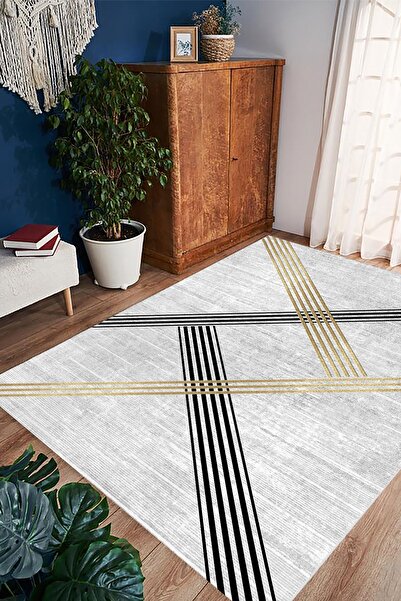 eco concept Modern Desen Salon Halısı, Gri Halı, Çizgili Halı, Kaymaz Halı, Y...