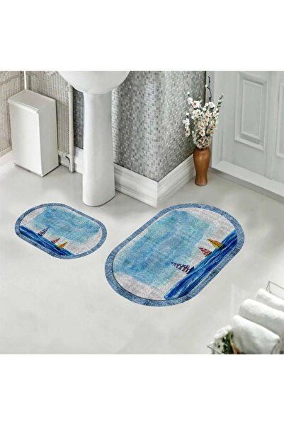 festivalya Non-Slip Base, Bath Mat, Patterned Bath Mat, 2-Piece Toilet Seat Set