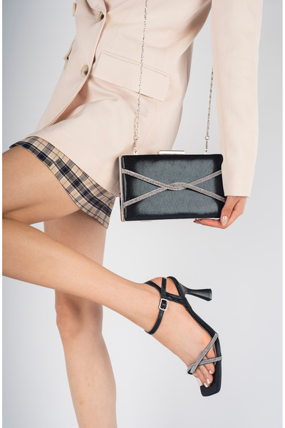 Moda Değirmeni Black Lurex Women's Orthopedic Sponge Stone Evening Dress Shoes Bg1012-121-0001