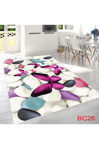 evim concept Kelebek Desen Mutfak Halısı, Antialerjik Halı, Leke Tutmaz, Kaym...