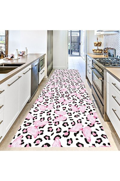 eco concept Leopard White Color - Butterfly Detailed Washable Carpet, for Living Room and Kitchen