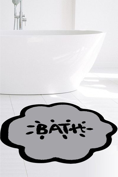 eco concept Bath Mat, Bath Written, 80cmx80cm, Round, Non-Slip Base Carpet