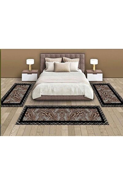 eco concept Leopar Desen Yıkanabilir Dot Taban Dijital Baskı 3lü Yatak Odası Takımı Saçaksız G3296