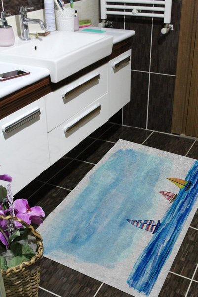 festivalya Non-Slip Base Sailboat Patterned Bath Mat 60x100 cm