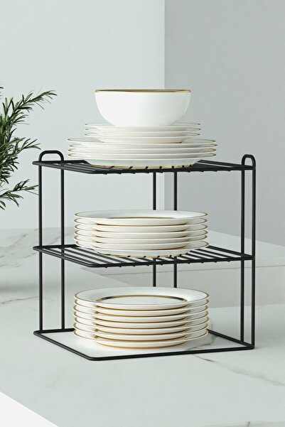 zabata Siyah 2 Adet 3 katlı Tabaklık Dolap Içi Düzenleyici Organizer Tezgah Banyo Tabak Bardak Düzenleme