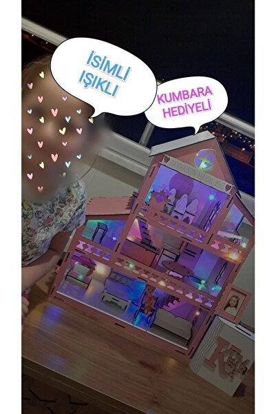 BELİNAY ÇOCUK DÜNYASI Isimli Işıklı Ahşap Oyun Evi (PEMBE EV)