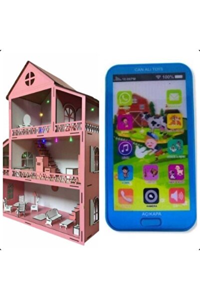 BELİNAY ÇOCUK DÜNYASI مسرح خشبي 80 سم 21 قطعة مع أضواء LED وهاتف أزرق