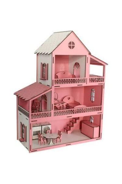 BELİNAY ÇOCUK DÜNYASI بيت لعب خشبي تعليمي - لعبة أطفال مع أثاث بيت الدمى للفتيات