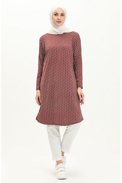 sefamerve Bat Sleeve Patterned Tunic