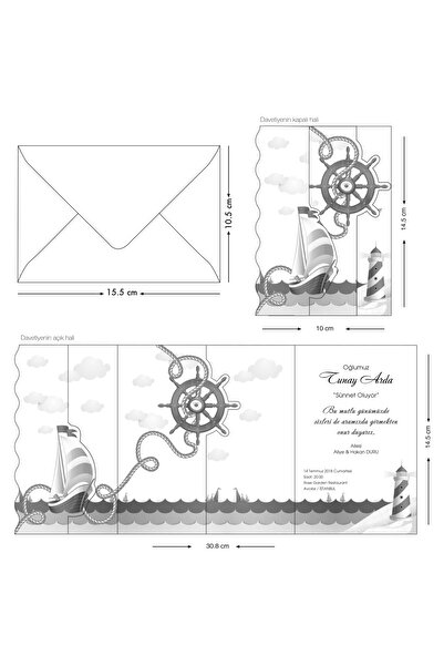 Cem Davetiye Sünnet Davetiyesi 1225 (100 Adet) Baskı Dahil