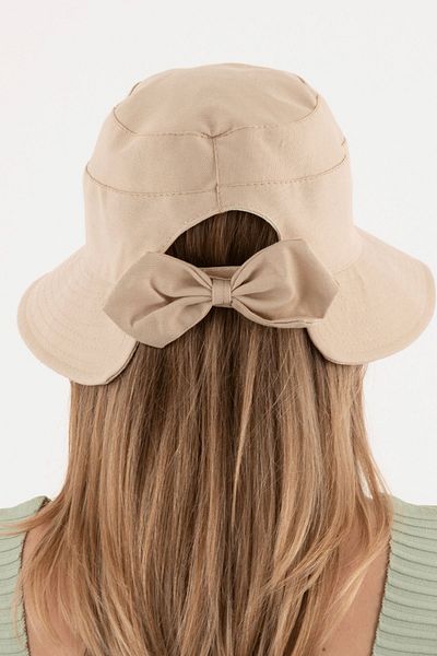 Hat Town Bow Detailed Linen Bucket Women's Hat