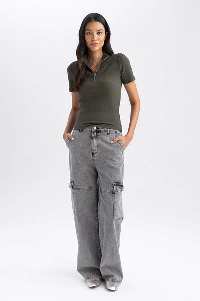 DeFacto Žebrované tričko s krátkým rukávem – poloviční rolák, Slim Fit, Y8427az23au