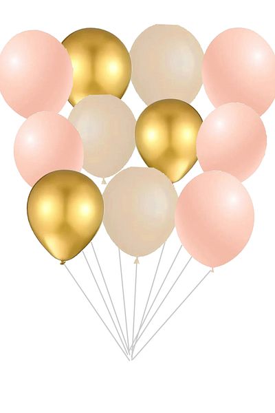 Parti dolabı 11 Balloon (5 Salmon Macarons + 3 Sand Colors + 3 Gold Chrome Gold Balloon)