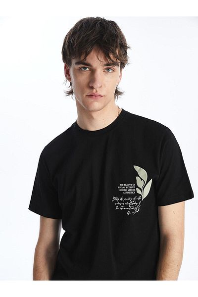 LC Waikiki Ανδρικό μπλουζάκι LCW Casual Crew με λαιμόκοψη κοντό μανίκι με εμπριμέ χτενισμένο βαμβάκι