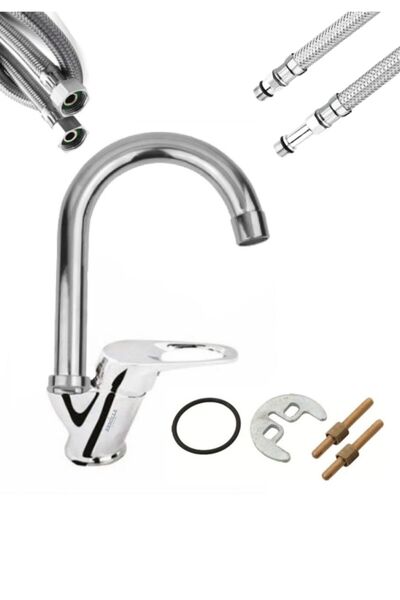 Bathroom Sink Faucet Fountain Faucet with Cane Pipe Hot Cold Double Water Inlet