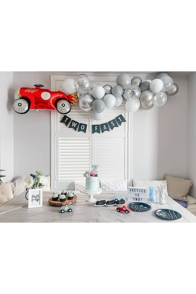 Partifabrik Yarış Temalı Retro Gümüş Balon Zinziri Ve Folyo Balon